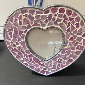 Stained glass heart shaped silver metal 5 x 7 frame with black velvet backing